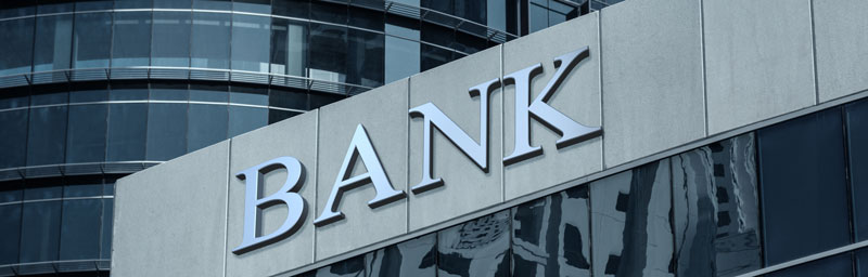 Bank façade in financial district